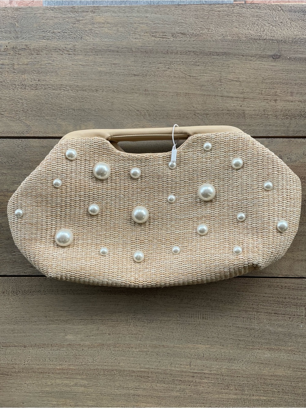 Urban Outfitters Pearl-Embellished Beige Straw Clutch - Picture 1 of 12